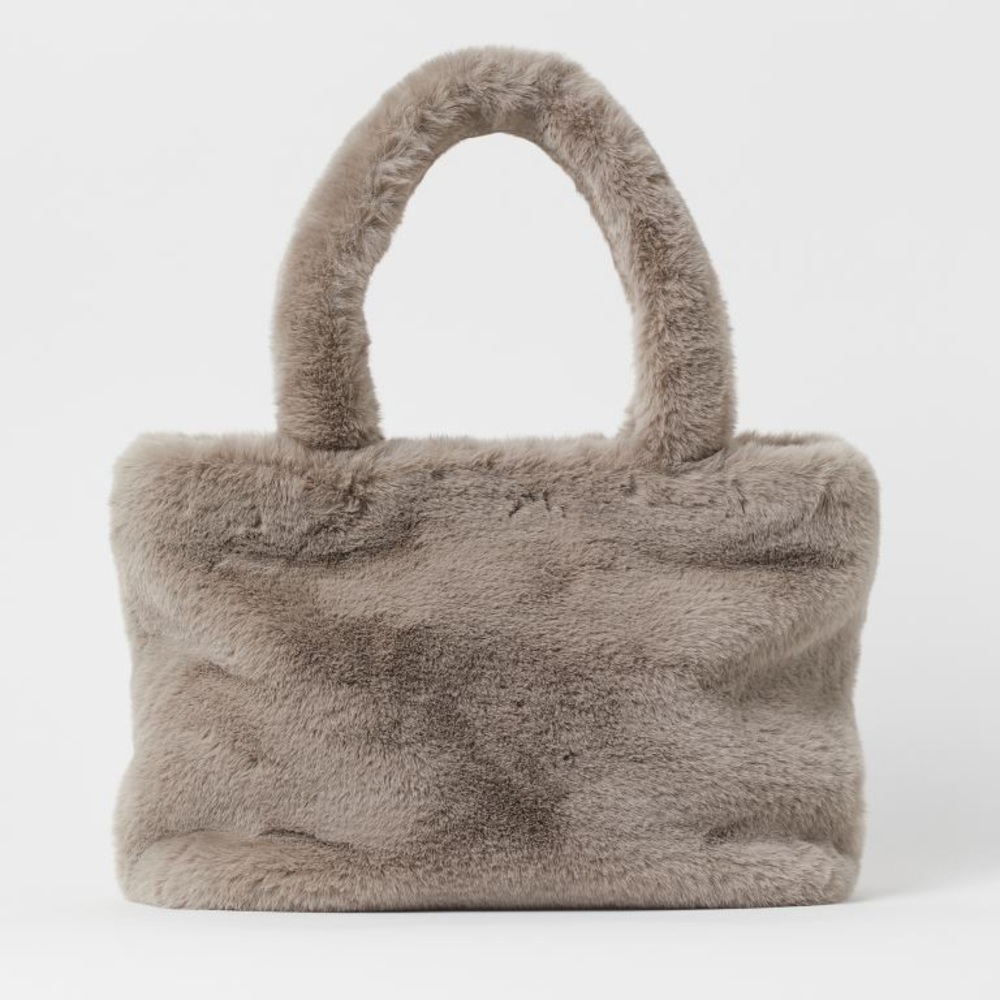 NWT H&M Faux fur tote bag shopping bag in gray